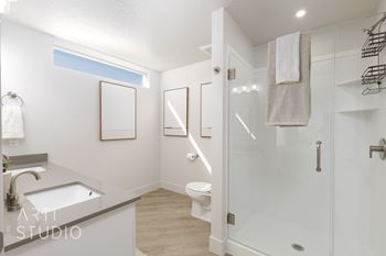 Bright bathroom with white sink